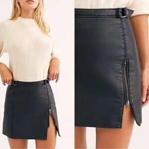 Free People Midnight Magic Faux Mini Skirt Black Size 4